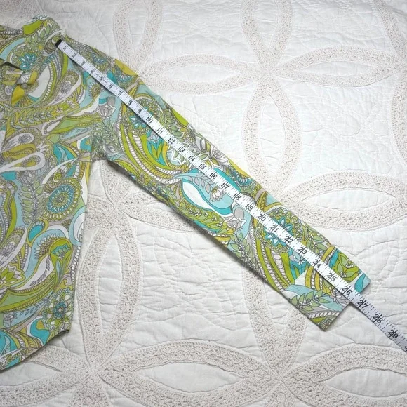 Gap Psychedelic Retro Button Down Green Blue Paisley Floral Cotton Women XS - Picture 8 of 9
